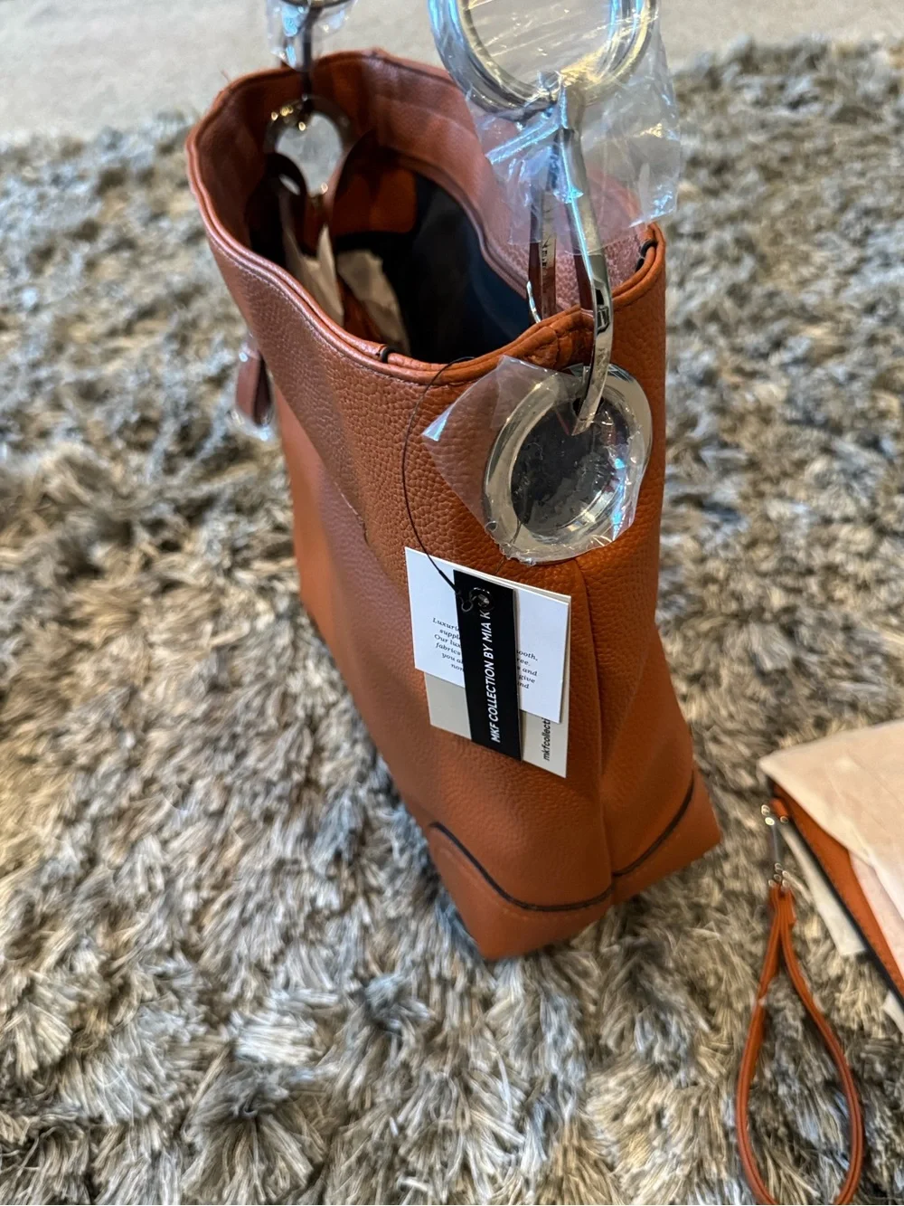 Cognac Hobo Shoulder Bag with Matching Pouch